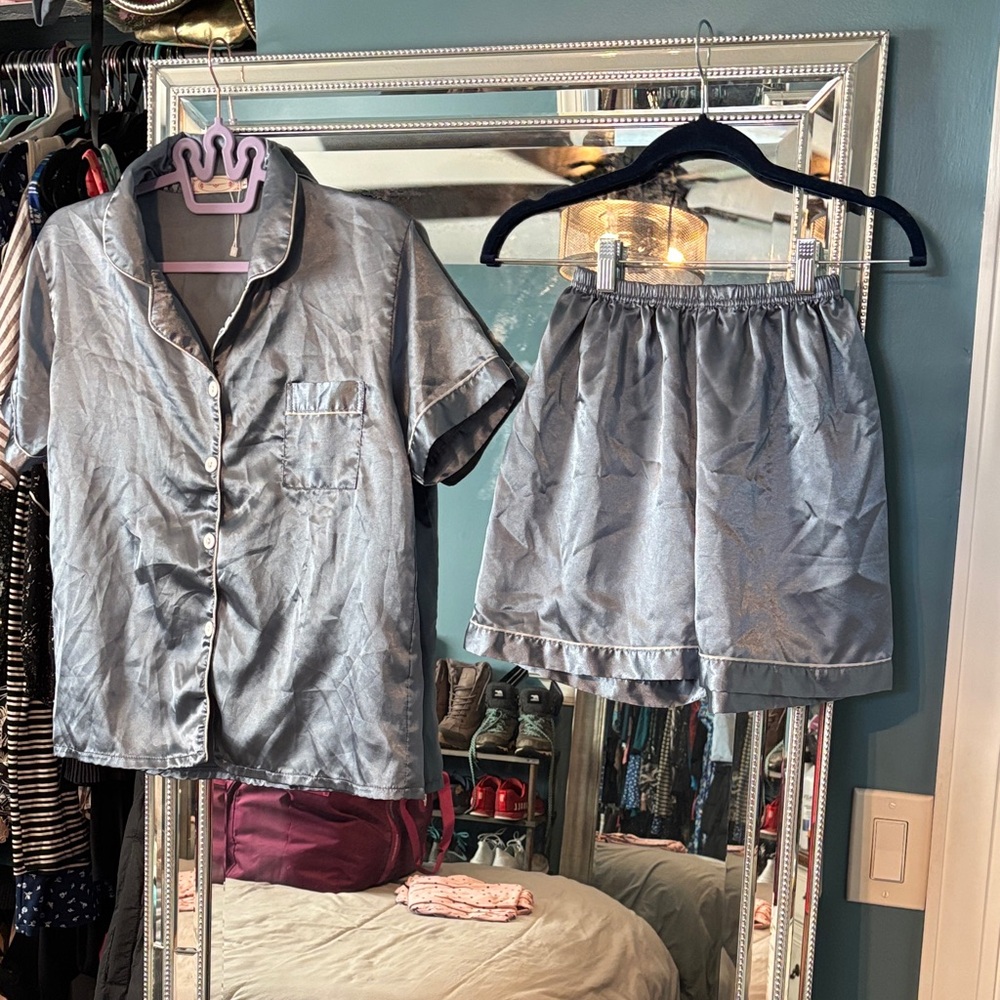 Silver Satin Pajama Set
